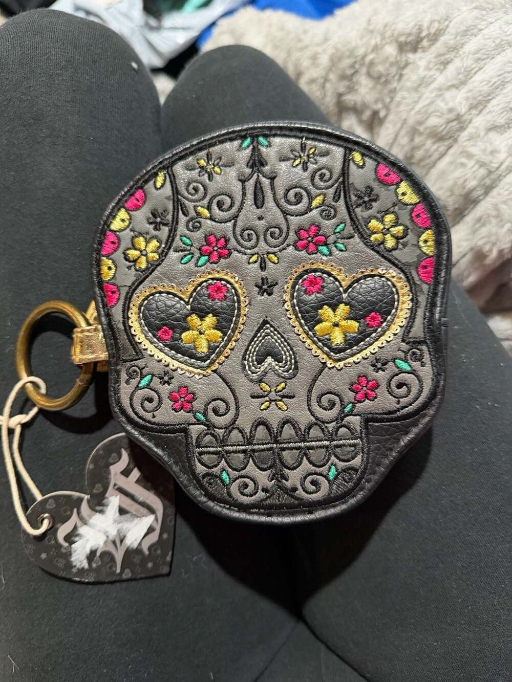 Loungefly Sugar Skull Wristlet Purse - Heart Tag